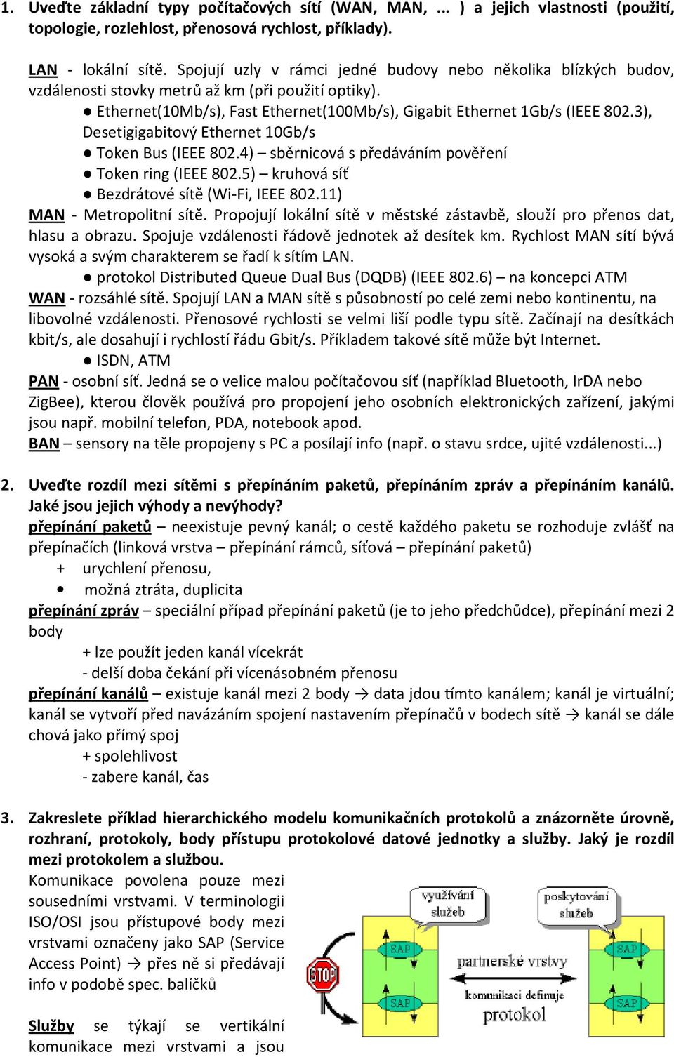 3), Desetigigabitový Ethernet 10Gb/s Token Bus (IEEE 802.4) sběrnicová s předáváním pověření Token ring (IEEE 802.5) kruhová síť Bezdrátové sítě (Wi-Fi, IEEE 802.11) MAN - Metropolitní sítě.