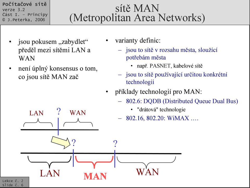 WAN varianty definic: jsou to sítě v rozsahu města, sloužící potřebám města např.