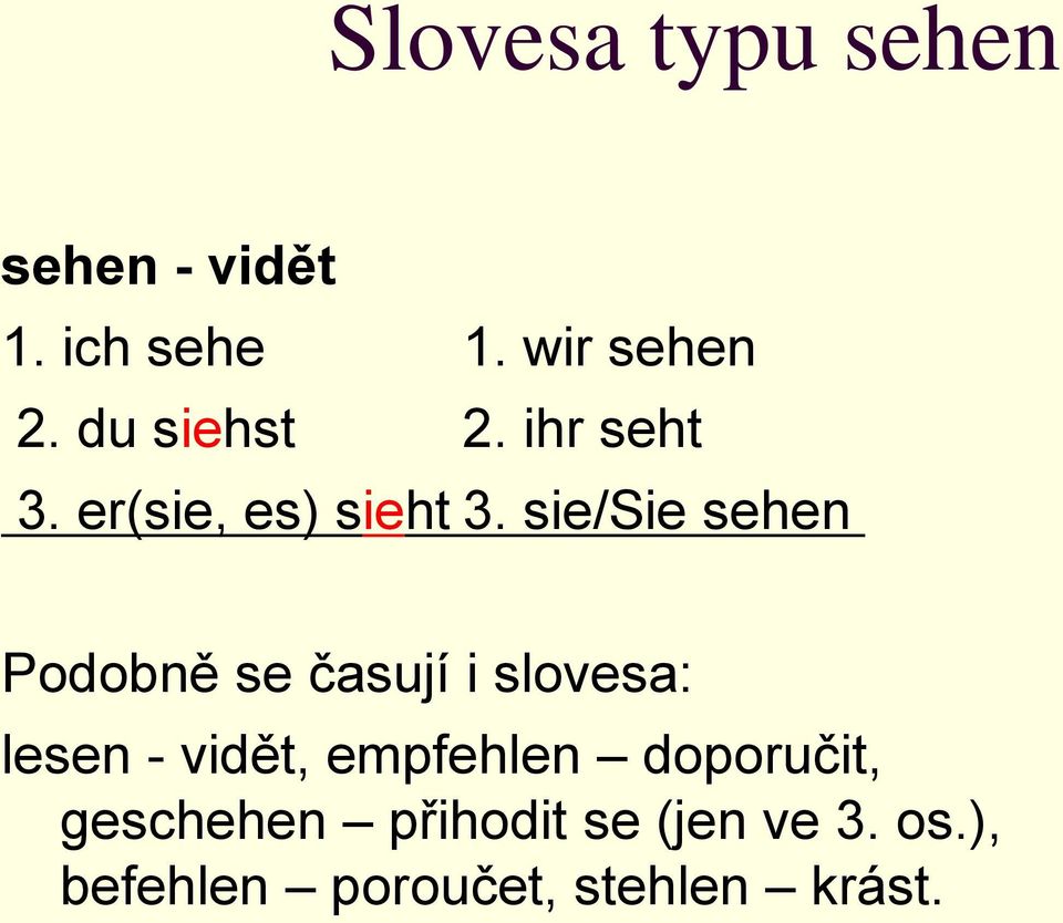 sie/sie sehen Podobně se časují i slovesa: lesen - vidět,