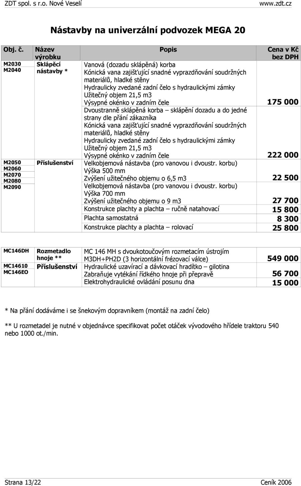 zadní čelo s hydraulickými zámky Užitečný objem 21,5 m3 Výsypné okénko v zadním čele 175 000 Dvoustranně sklápěná korba sklápění dozadu a do jedné strany dle přání zákazníka Kónická vana zajišťující