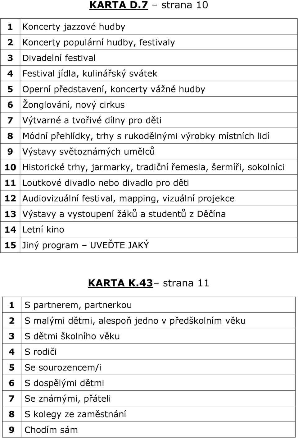 cirkus 7 Výtvarné a tvořivé dílny pro děti 8 Módní přehlídky, trhy s rukodělnými výrobky místních lidí 9 Výstavy světoznámých umělců 10 Historické trhy, jarmarky, tradiční řemesla, šermíři, sokolníci