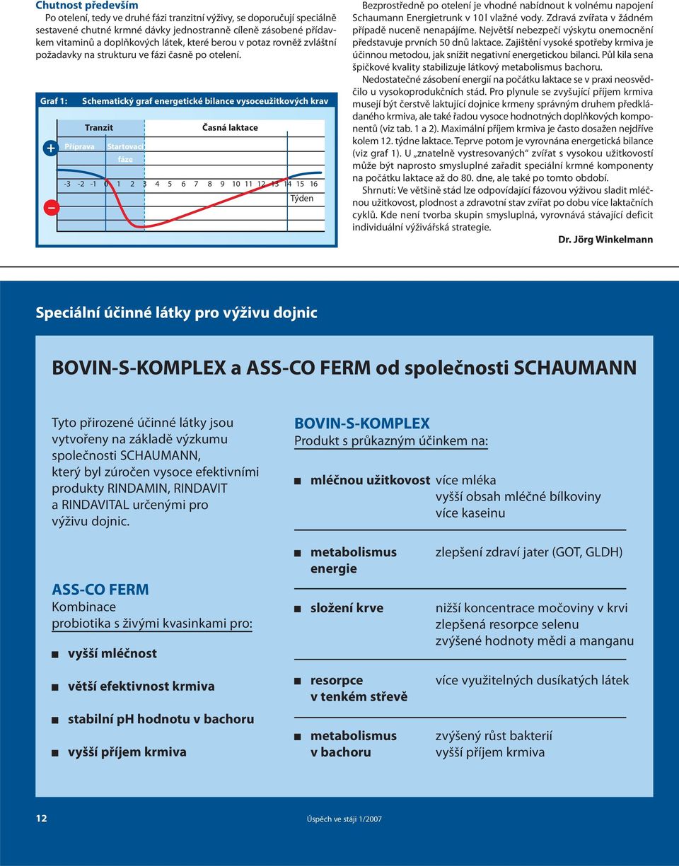 Graf 1: + Příprava Schematický graf energetické bilance vysoceužitkových krav Tranzit Startovací fáze Časná laktace -3-2 -1 0 1 2 3 4 5 6 7 8 9 10 11 12 13 14 15 16 Týden Bezprostředně po otelení je