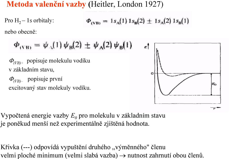 Vypočtená energie vazby E 0 pro molekulu v základním stavu je poněkud menší než experimentálně zjištěná