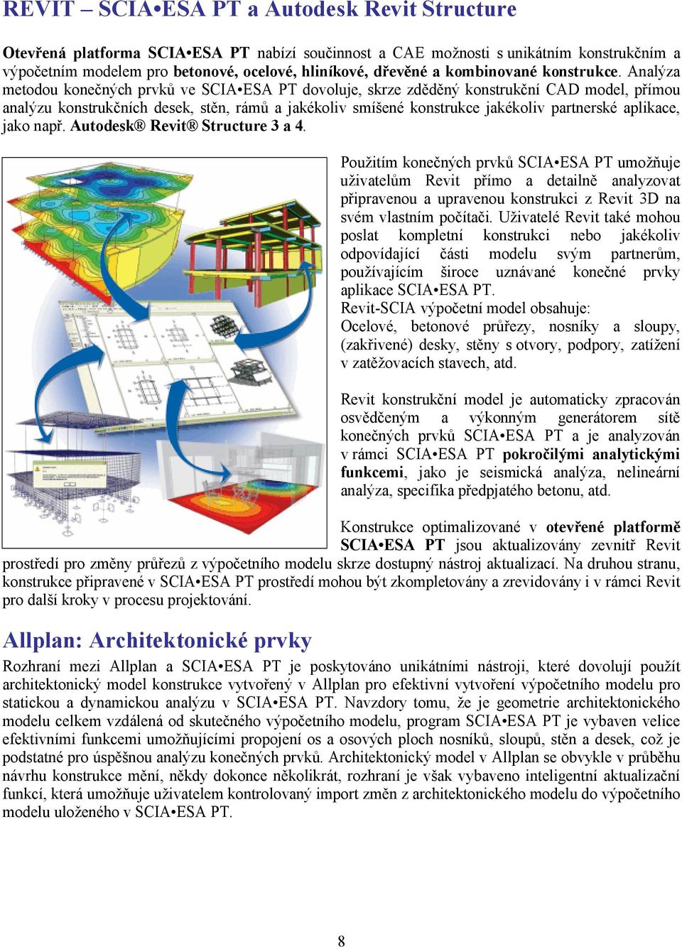 Analýza metodou konečných prvků ve SCIA ESA PT dovoluje, skrze zděděný konstrukční CAD model, přímou analýzu konstrukčních desek, stěn, rámů a jakékoliv smíšené konstrukce jakékoliv partnerské