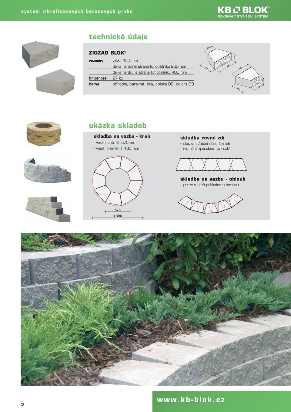 09 ukázka skladeb skladba na vazbu - kruh - vnitřní průměr 575 mm - vnější průměr 1 180 mm skladba rovné zdi -