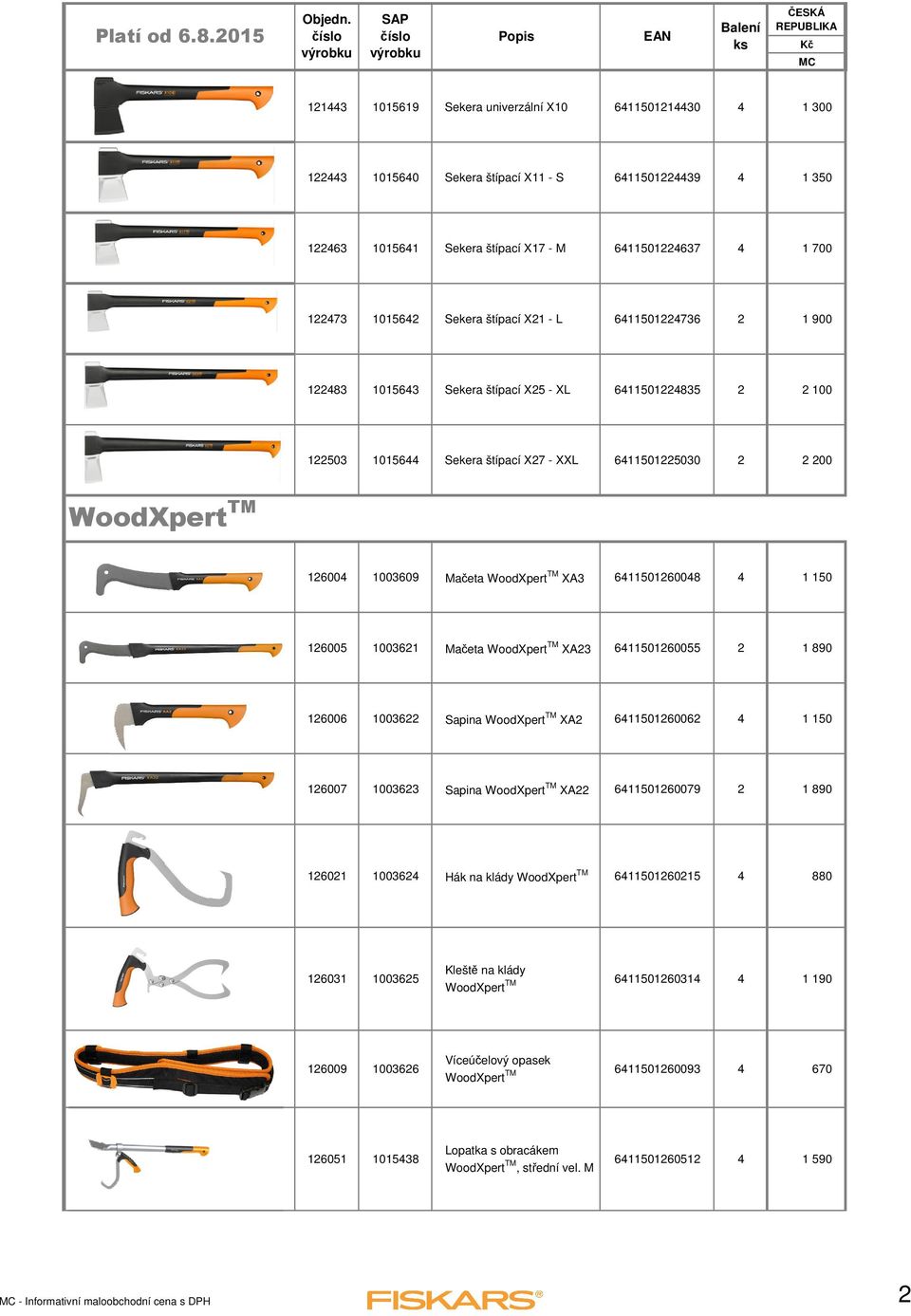 1 150 126005 1003621 Mačeta WoodXpert TM XA23 611501260055 2 1 890 126006 1003622 Sapina WoodXpert TM XA2 611501260062 1 150 126007 1003623 Sapina WoodXpert TM XA22 611501260079 2 1 890 126021 100362