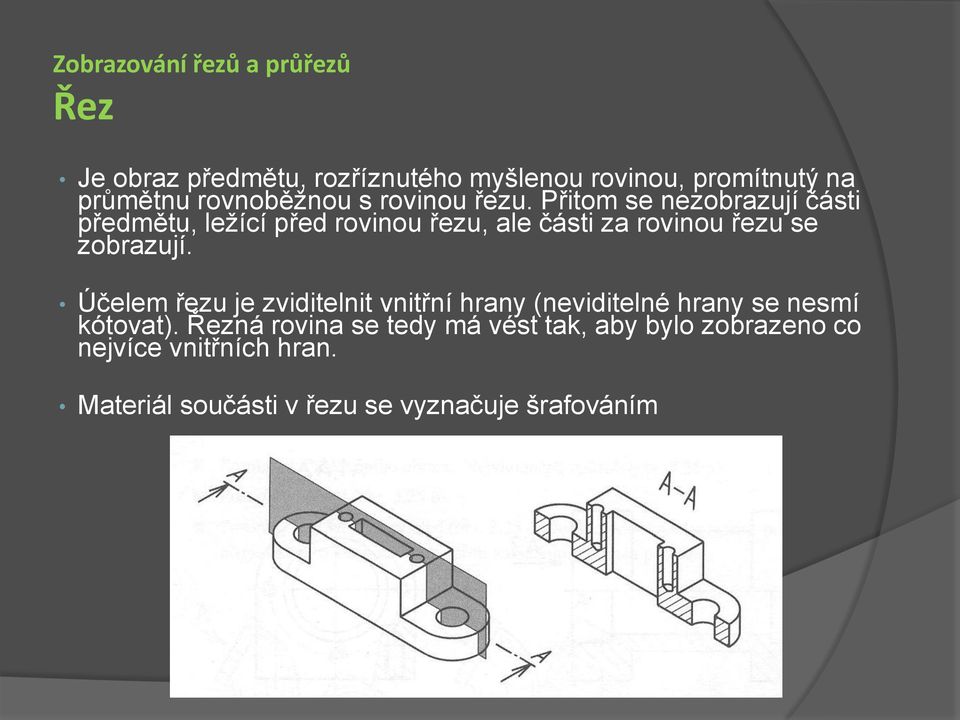 Přitom se nezobrazují části předmětu, ležící před rovinou řezu, ale části za rovinou řezu se zobrazují.