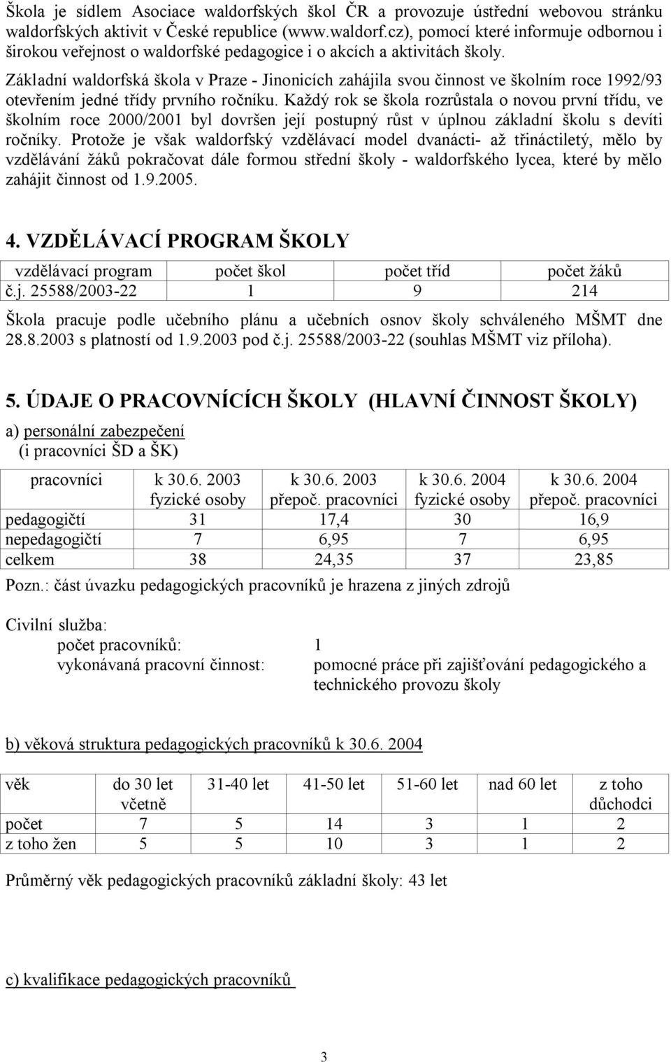 Každý rok se škola rozrůstala o novou první třídu, ve školním roce 2000/2001 byl dovršen její postupný růst v úplnou základní školu s devíti ročníky.