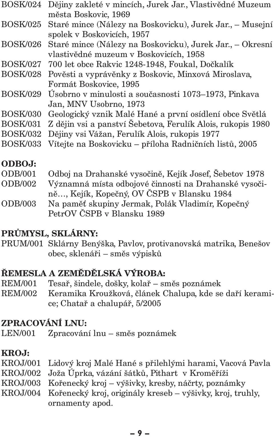 , Okresní vlastivědné muzeum v Boskovicích, 1958 BOSK/027 700 let obce Rakvic 1248-1948, Foukal, Dočkalík BOSK/028 Pověsti a vyprávěnky z Boskovic, Minxová Miroslava, Formát Boskovice, 1995 BOSK/029