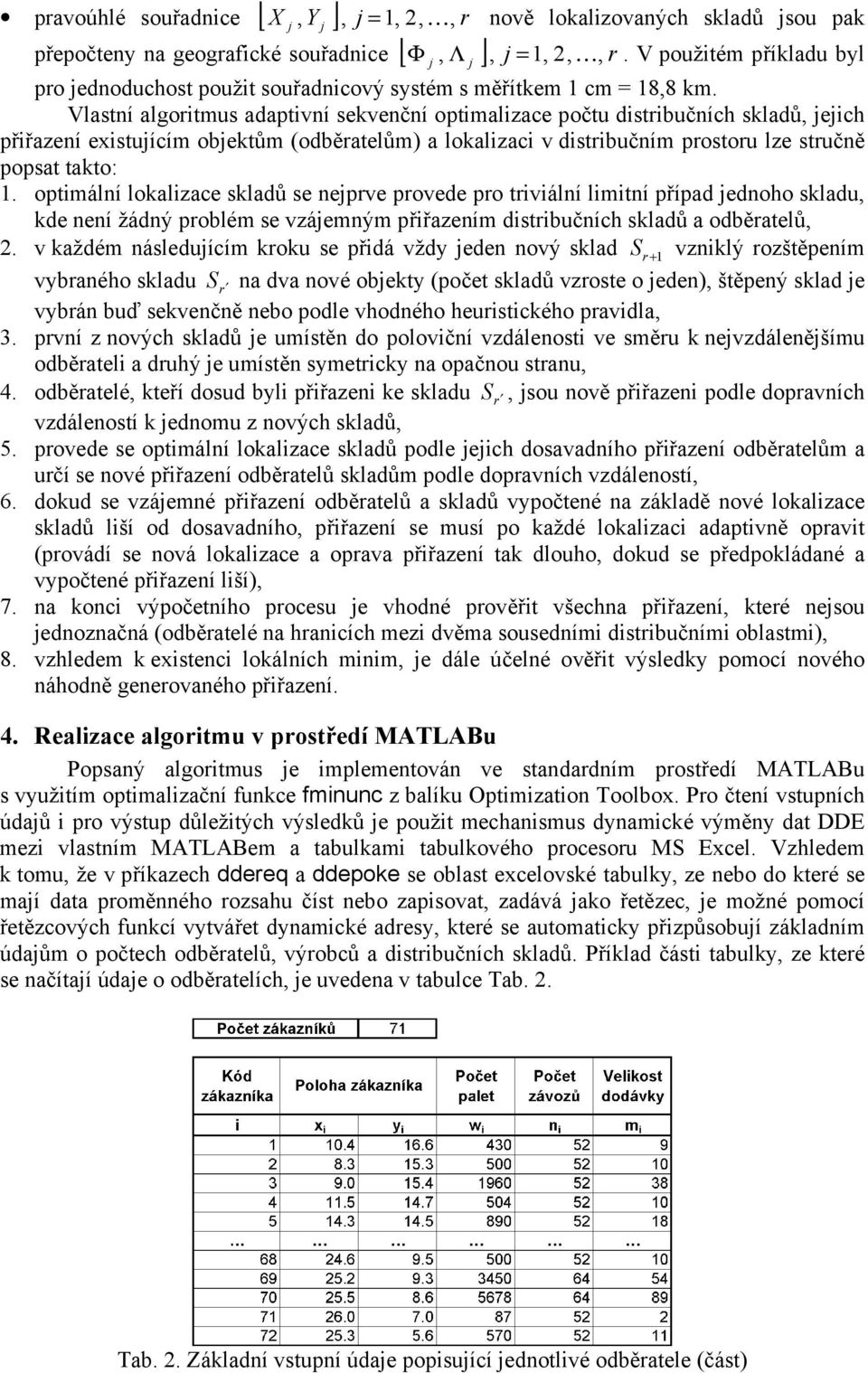 Vlastní algortmus adaptvní sekvenční optmalzace počtu dstrbučních skladů ech přřazení exstuícím obektům (odběratelům) a lokalzac v dstrbučním prostoru lze stručně popsat takto: 1.