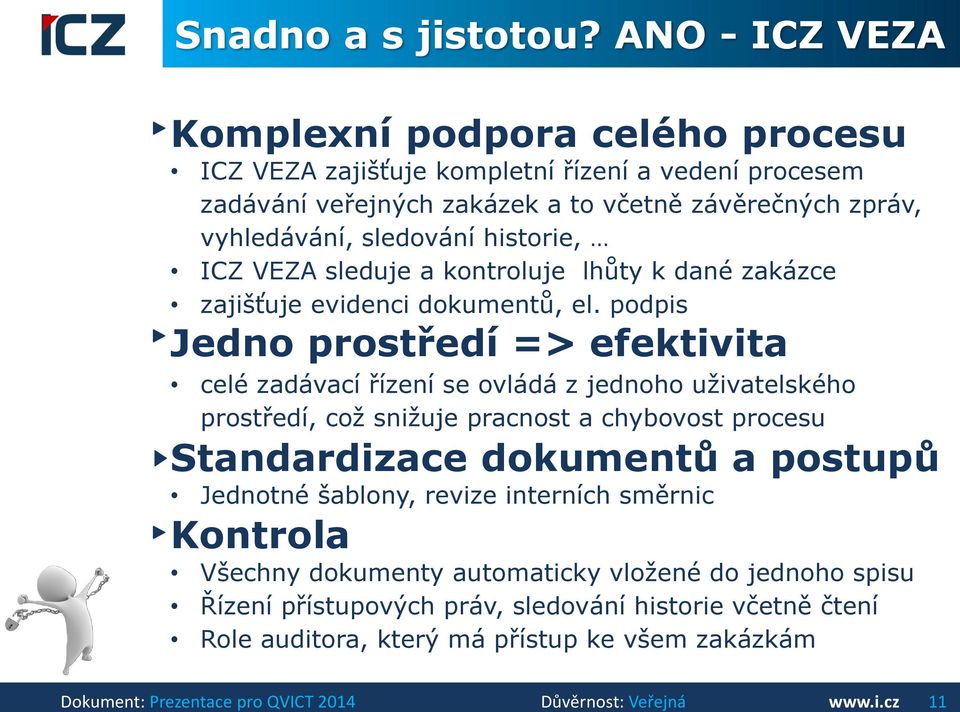 historie, ICZ VEZA sleduje a kontroluje lhůty k dané zakázce zajišťuje evidenci dokumentů, el.