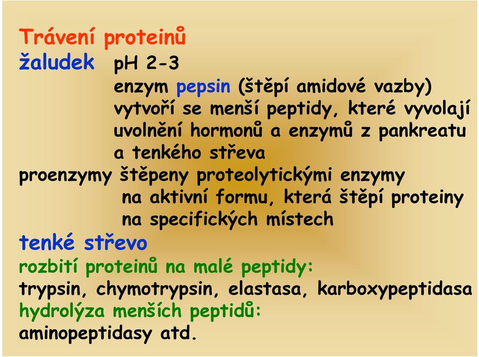 enzymy na aktivní formu, která štěpí proteiny na specifických místech tenké střevo rozbití proteinů na