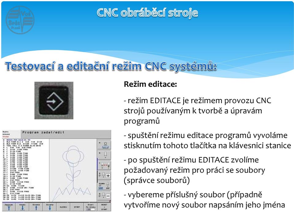 klávesnici stanice - po spuštění režimu EDITACE zvolíme požadovaný režim pro práci se