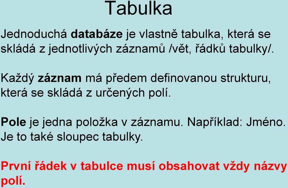 Každý záznam má předem definovanou strukturu, která se skládá z určených polí.