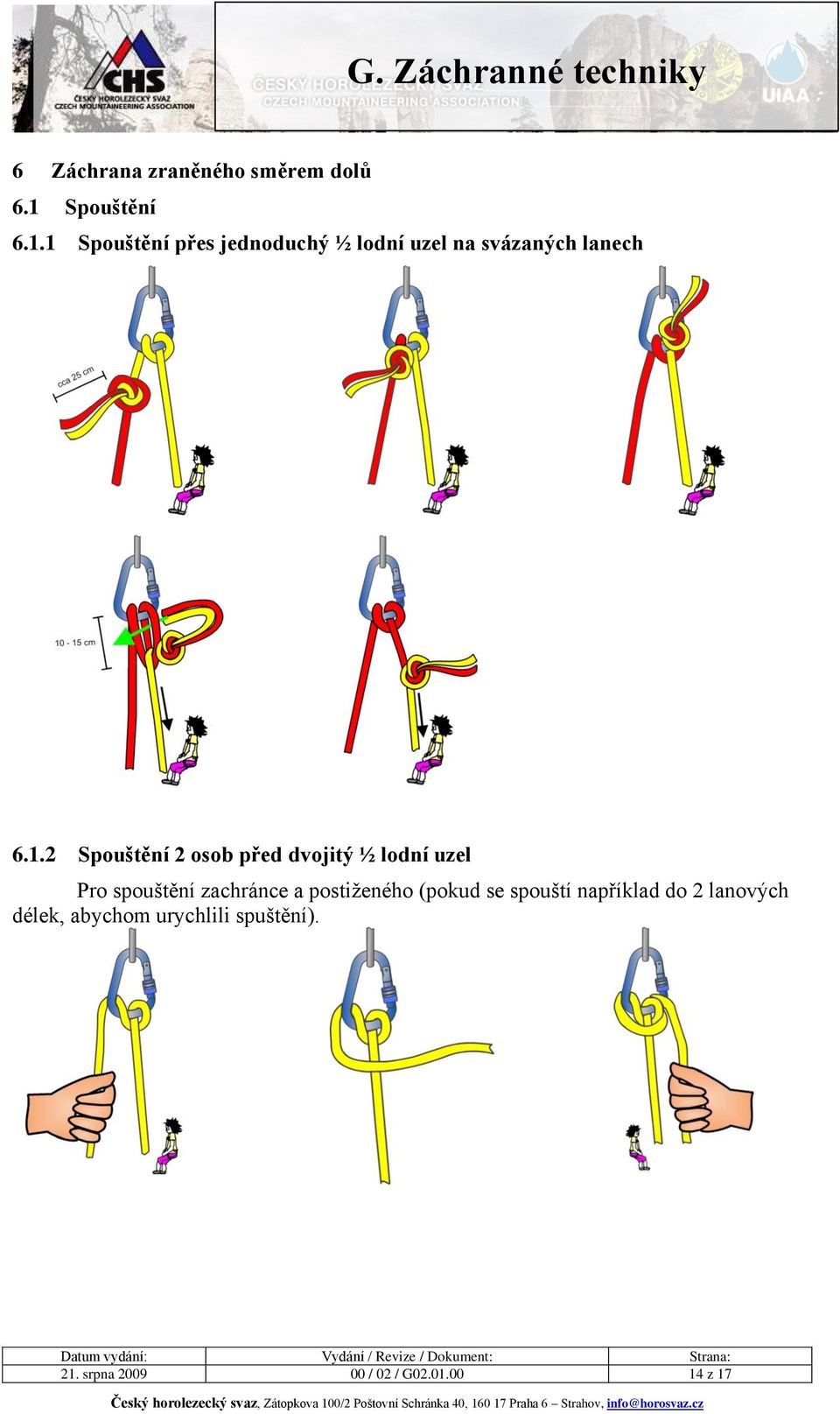 1 Spouštění přes jednoduchý ½ lodní uzel na svázaných lanech 6.1.2 Spouštění 2