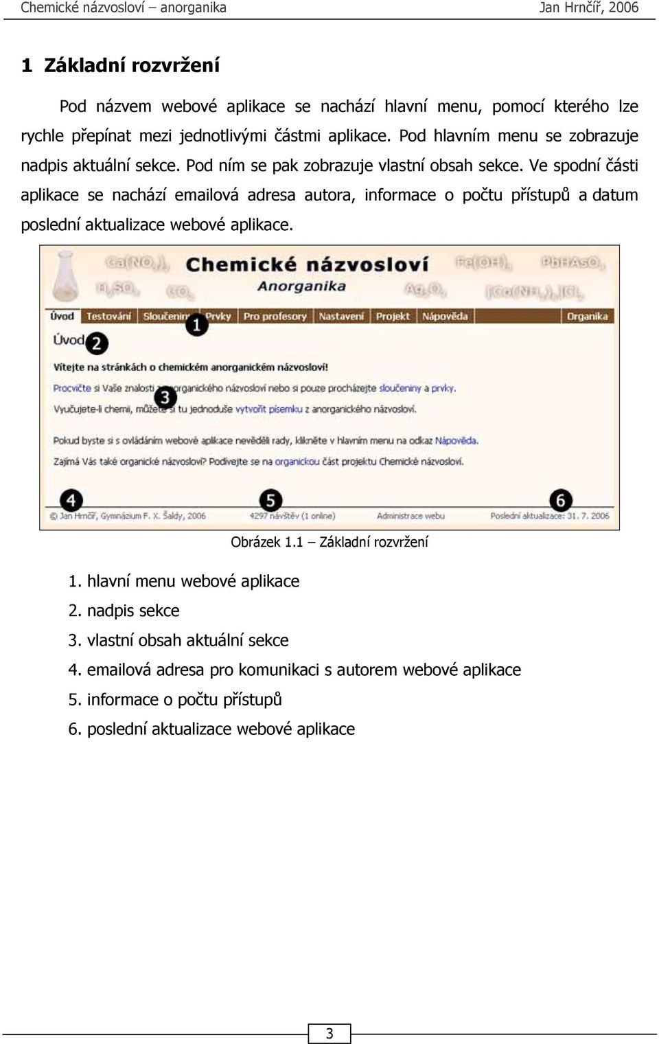 Ve spodní části aplikace se nachází emailová adresa autora, informace o počtu přístupů a datum poslední aktualizace webové aplikace. Obrázek 1.