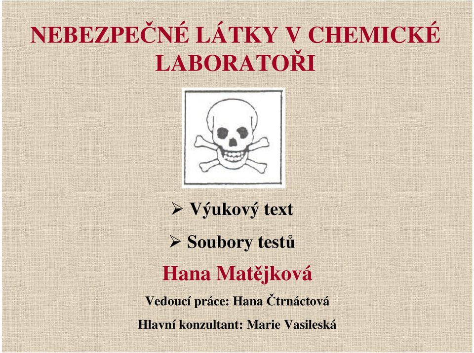 testů Hana Matějková Vedoucí práce: