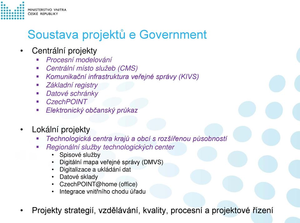 s rozšířenou působností Regionální služby technologických center Spisové služby Digitální mapa veřejné správy (DMVS) Digitalizace a