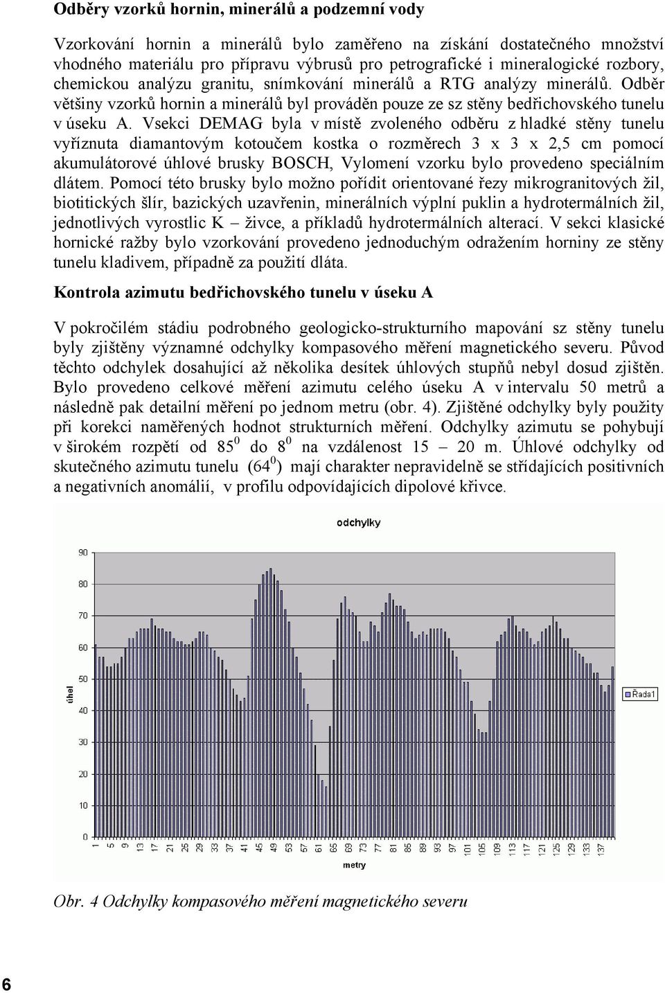 Vsekci DEMAG byla v místě zvoleného odběru z hladké stěny tunelu vyříznuta diamantovým kotoučem kostka o rozměrech 3 x 3 x 2,5 cm pomocí akumulátorové úhlové brusky BOSCH, Vylomení vzorku bylo