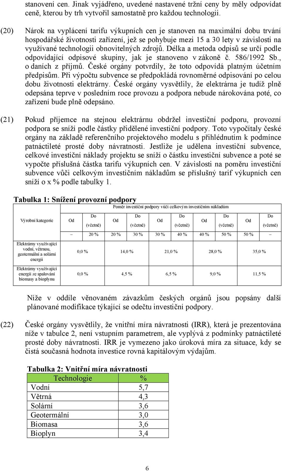 obnovitelných zdrojů. Délka a metoda odpisů se určí podle odpovídající odpisové skupiny, jak je stanoveno v zákoně č. 586/1992 Sb., o daních z příjmů.
