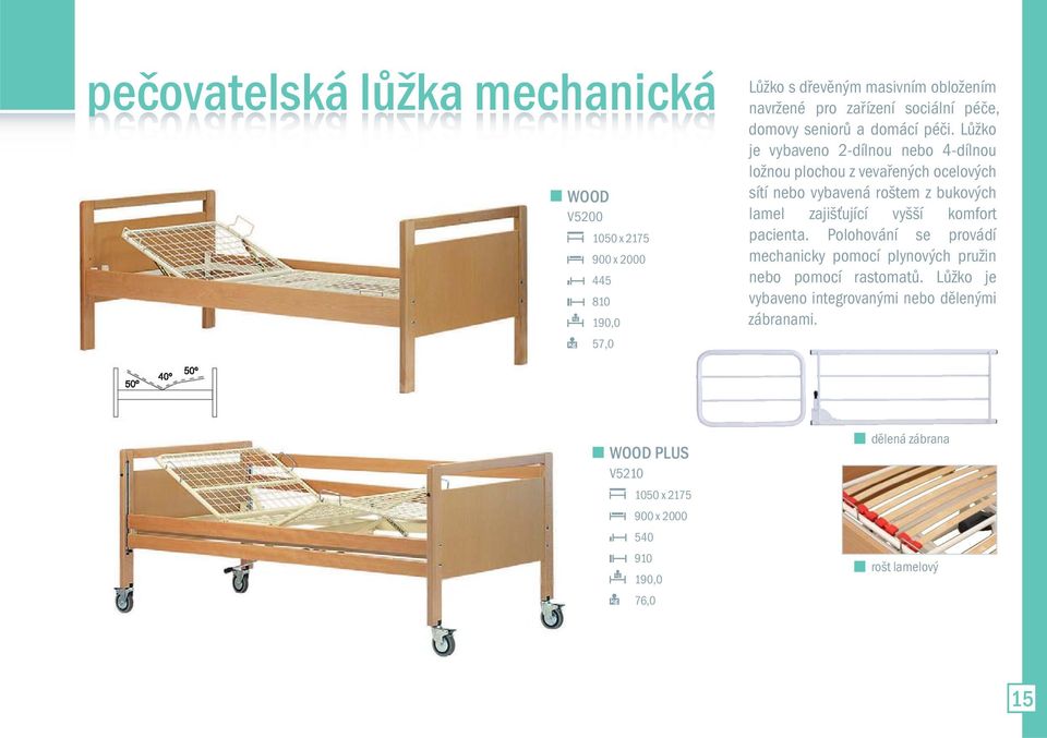 Lůžko je vybaveno 2-dílnou nebo 4-dílnou ložnou plochou z vevařených ocelových sítí nebo vybavená roštem z bukových lamel zajišťující vyšší