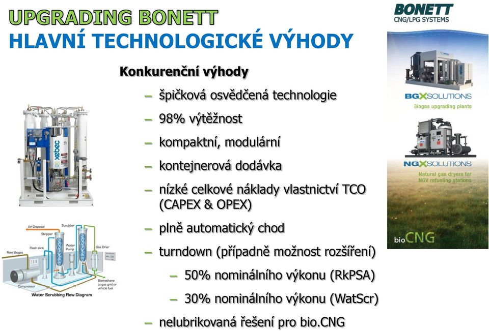 TCO (CAPEX & OPEX) plně automatický chod turndown (případně možnost rozšíření) 50%