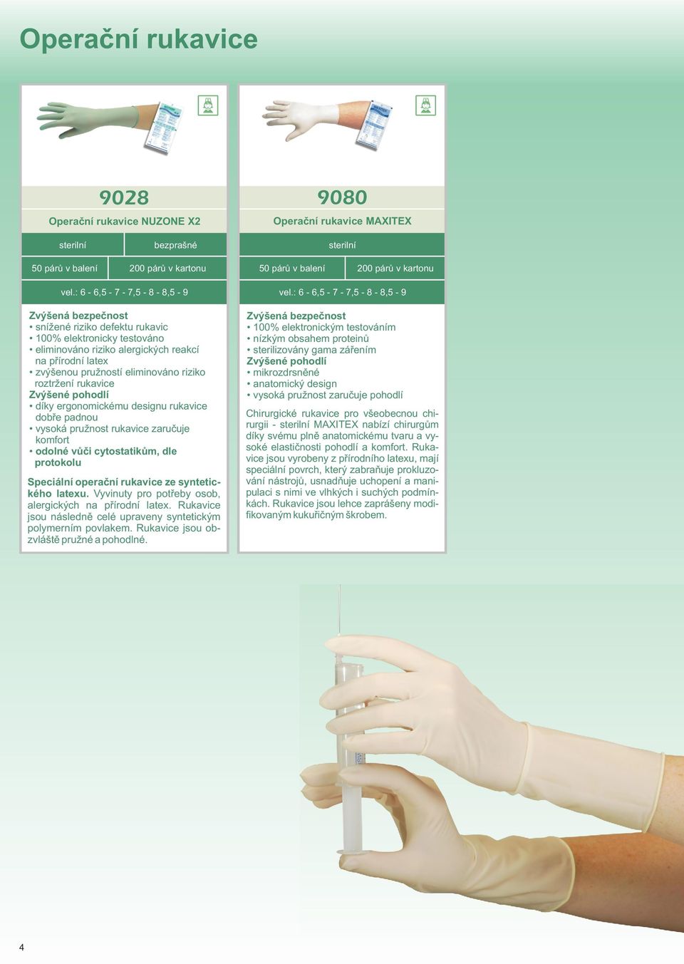roztržení rukavice díky ergonomickému designu rukavice dobøe padnou vysoká pružnost rukavice zaruèuje komfort odolné vùèi cytostatikùm, dle protokolu Speciální operaèní rukavice ze syntetického