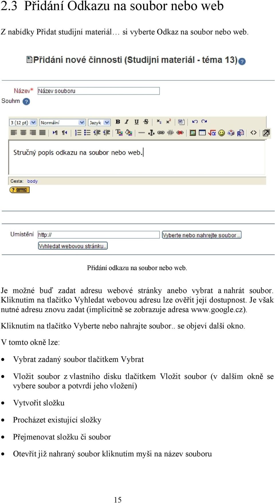 Je však nutné adresu znovu zadat (implicitně se zobrazuje adresa www.google.cz). Kliknutím na tlačítko Vyberte nebo nahrajte soubor.. se objeví další okno.