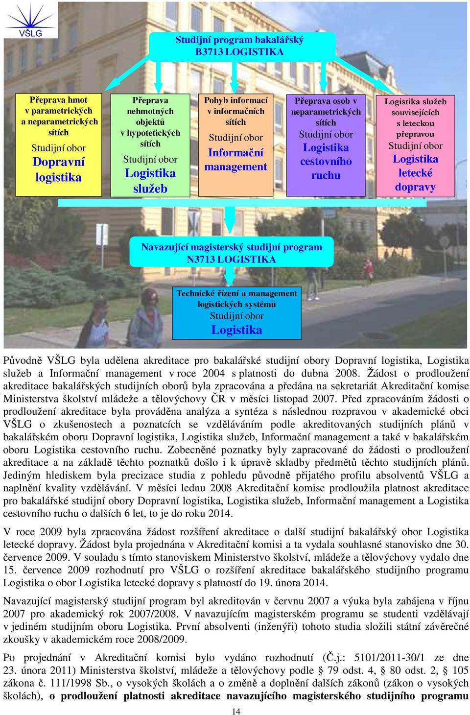 souvisejících s leteckou přepravou Studijní obor Logistika letecké dopravy Navazující magisterský studijní program N3713 LOGISTIKA Technické řízení a management logistických systémů Studijní obor