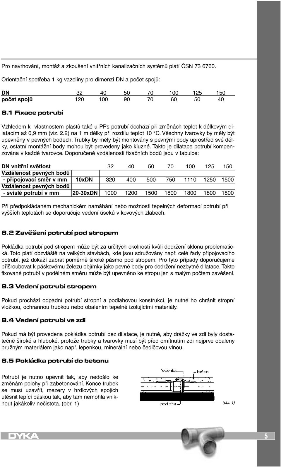 1 Fixace potrubí Vzhledem k vlastnostem plastů také u PPs potrubí dochází při změnách teplot k délkovým dilatacím až 0,9 mm (viz. 2.2) na 1 m délky při rozdílu teplot 10 C.