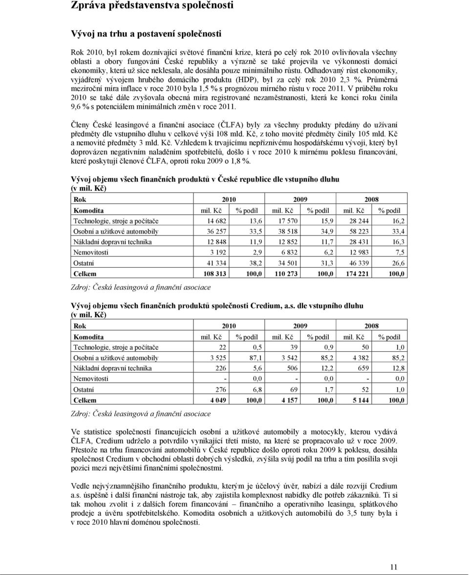 Odhadovaný růst ekonomiky, vyjádřený vývojem hrubého domácího produktu (HDP), byl za celý rok 2010 2,3 %. Průměrná meziroční míra inflace v roce 2010 byla 1,5 % s prognózou mírného růstu v roce 2011.