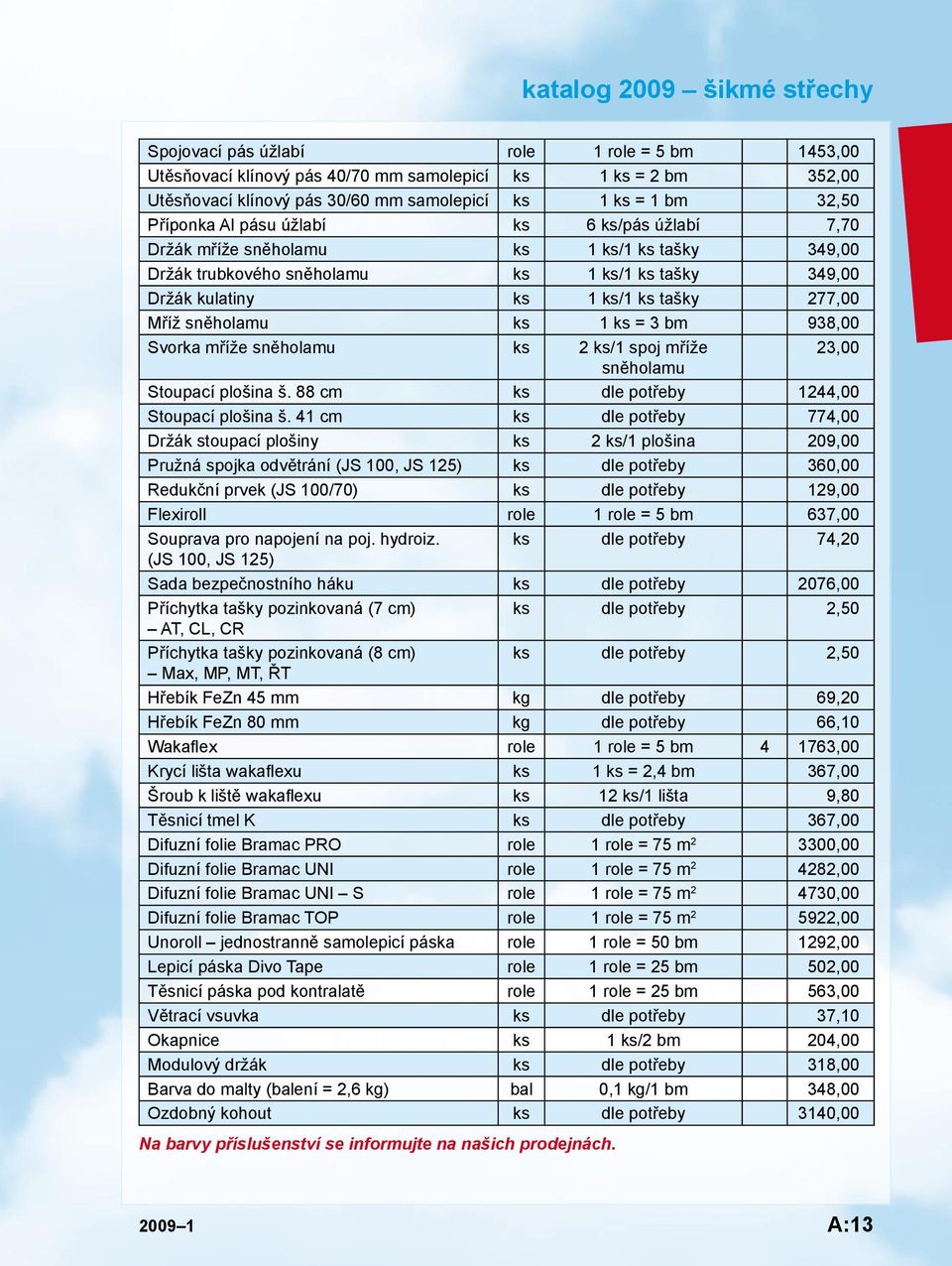 bm 938,00 Svorka mříže sněholamu ks 2 ks/1 spoj mříže 23,00 sněholamu Stoupací plošina š. 88 cm ks dle potřeby 1244,00 Stoupací plošina š.