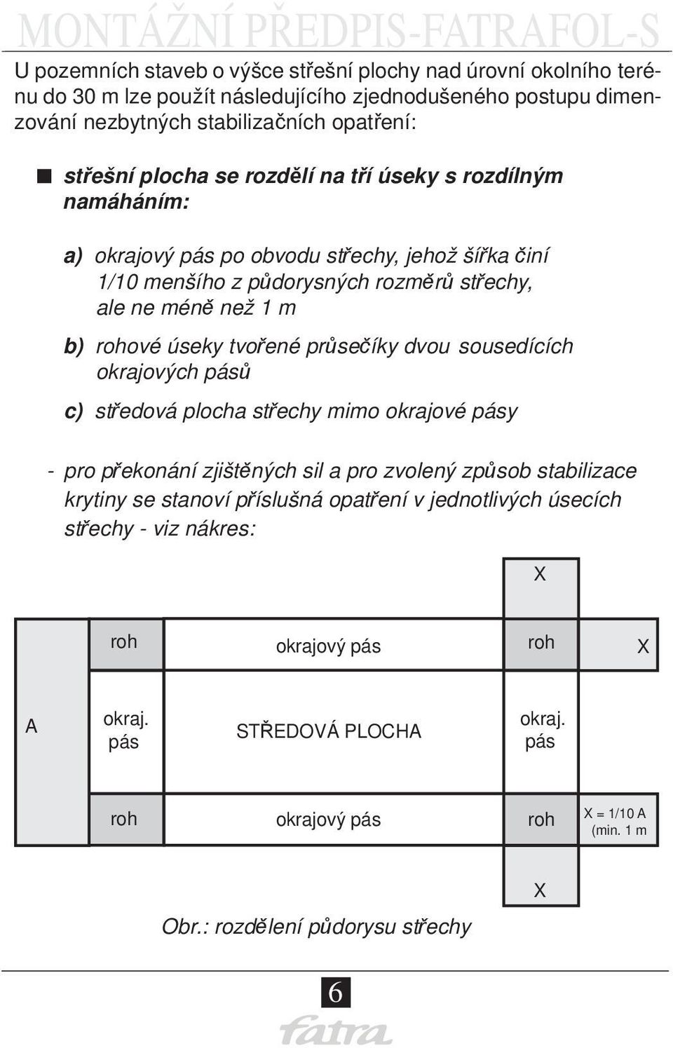 průsečíky dvou sousedících okrajových pásů c) středová plocha střechy mimo okrajové pásy - pro překonání zjištěných sil a pro zvolený způsob stabilizace krytiny se stanoví příslušná