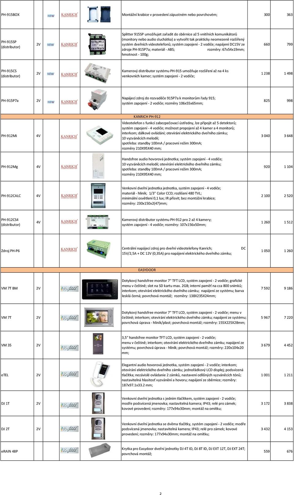 100g; 660 799 PH-915CS (distributor) Kamerový distributor systému PH-915 umožňuje rozšíření až na 4 ks venkovních kamer; systém zapojení - 2 vodiče; 1 238 1 498 PH-915P7a Napájecí zdroj do rozvaděče