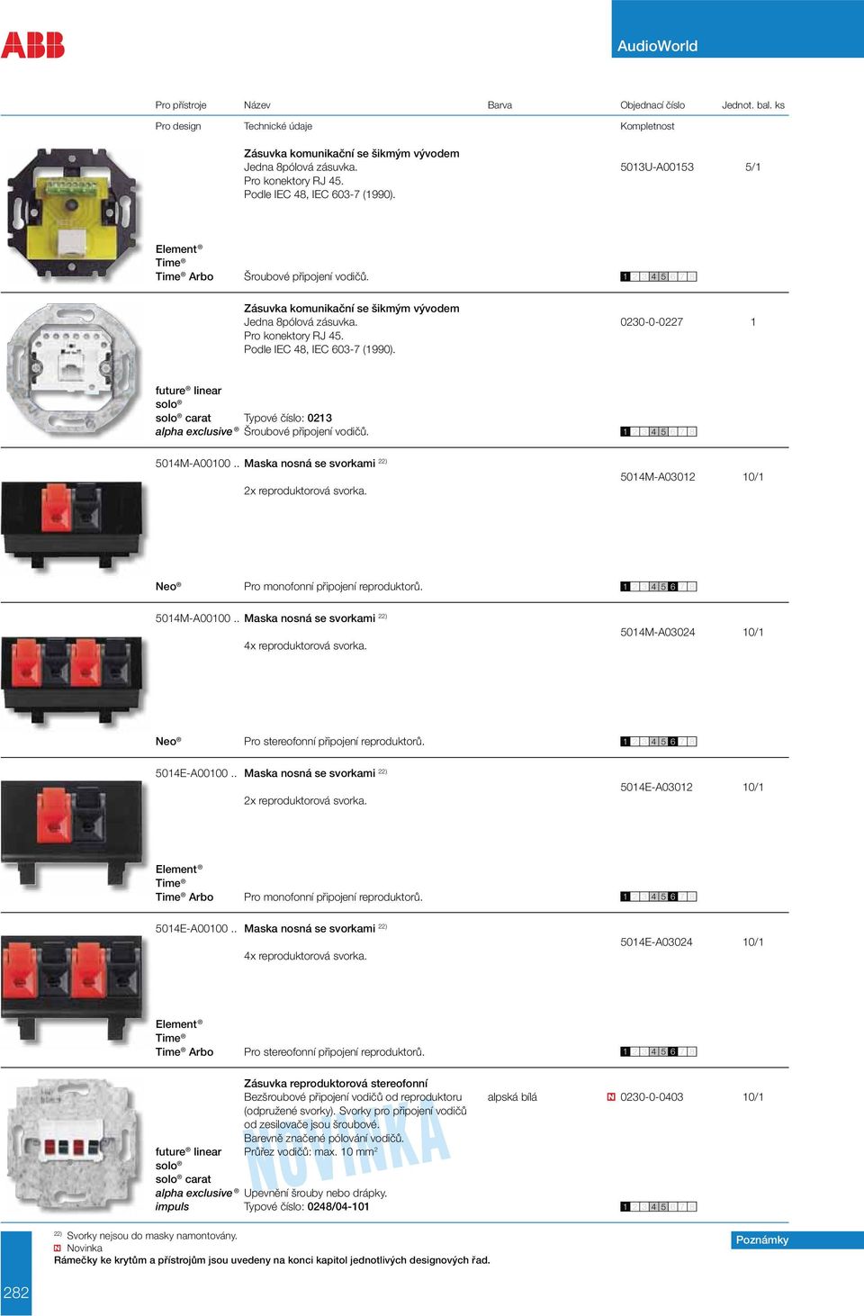 future linear carat Typové číslo: 0213 alpha exclusive Šroubové připojení vodičů. 5014M-A00100.. Maska nosná se svorkami 22) 2x reproduktorová svorka.