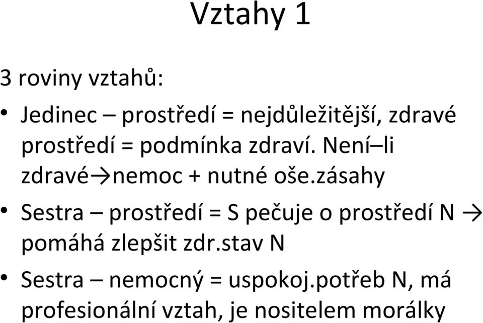 zásahy Sestra prostředí = S pečuje o prostředí N pomáhá zlepšit zdr.