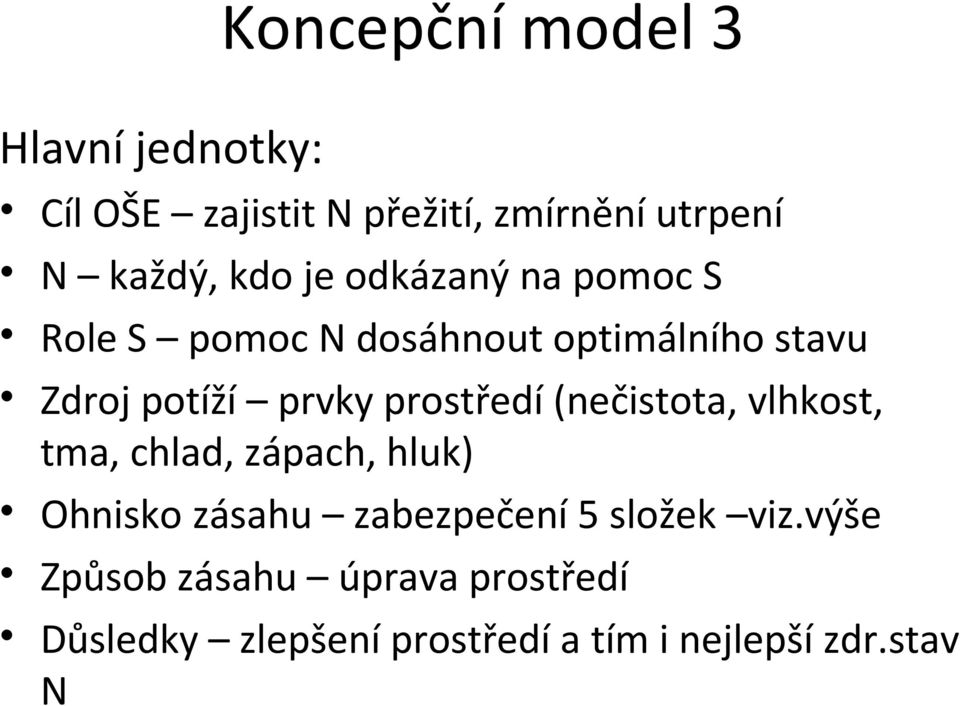 prostředí (nečistota, vlhkost, tma, chlad, zápach, hluk) Ohnisko zásahu zabezpečení 5