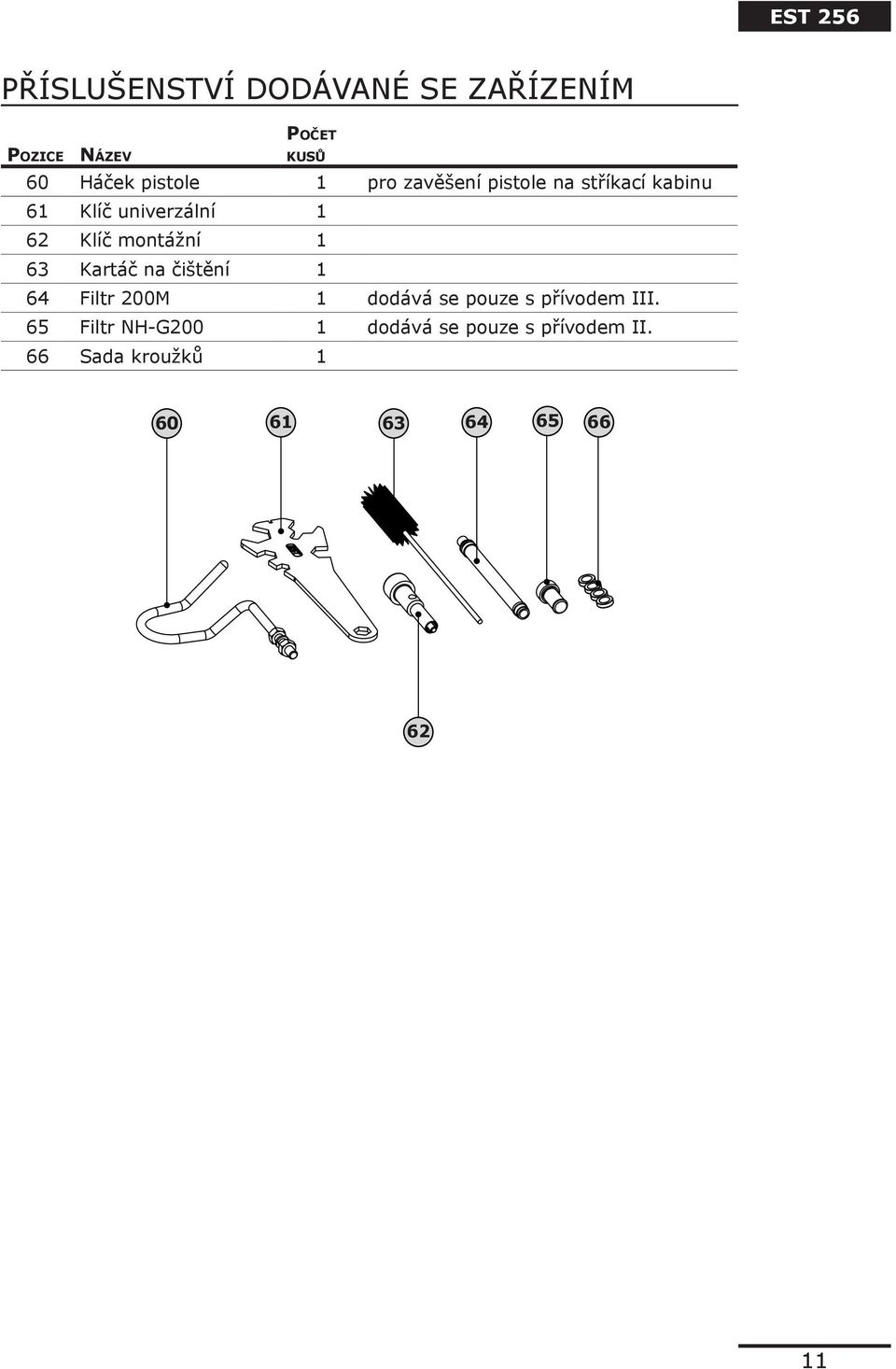 63 Kartáč na čištění 1 64 Filtr 200M 1 dodává se pouze s přívodem III.
