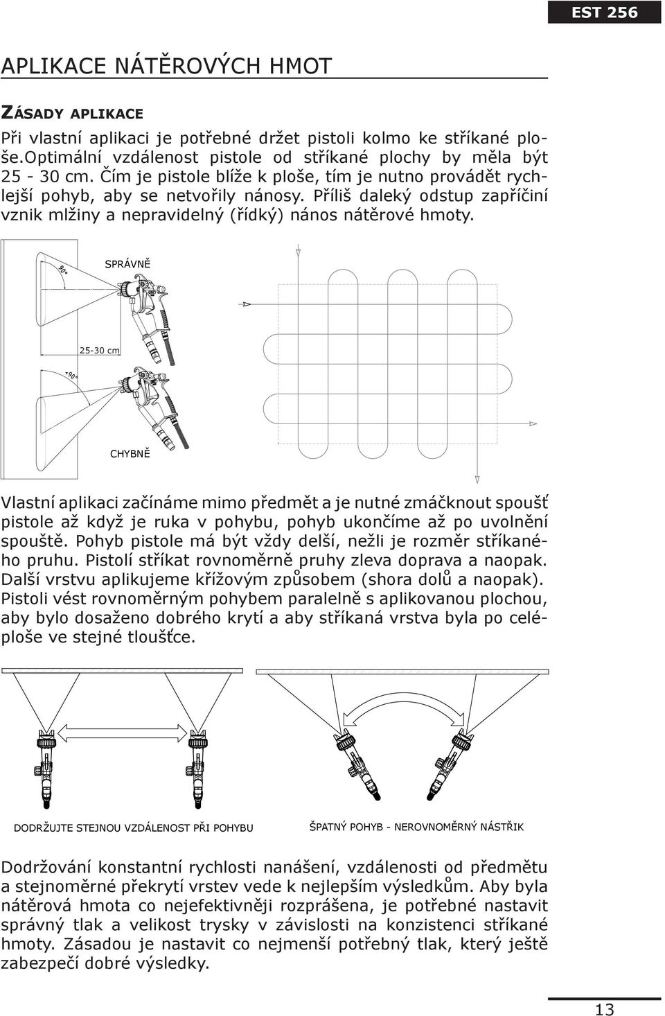 90 SPRÁVNĚ 25-30 cm <90 CHYBNĚ Vlastní aplikaci začínáme mimo předmět a je nutné zmáčknout spoušť pistole až když je ruka v pohybu, pohyb ukončíme až po uvolnění spouště.