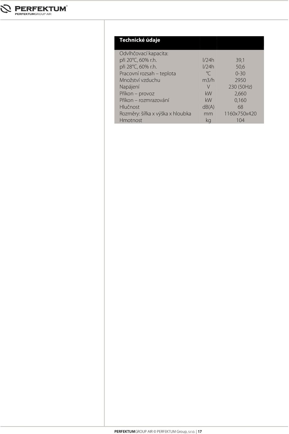 Příkon provoz Příkon rozmrazování kw kw 2,660 0,160 Hlučnost db(a) 68 Rozměry: šířka x