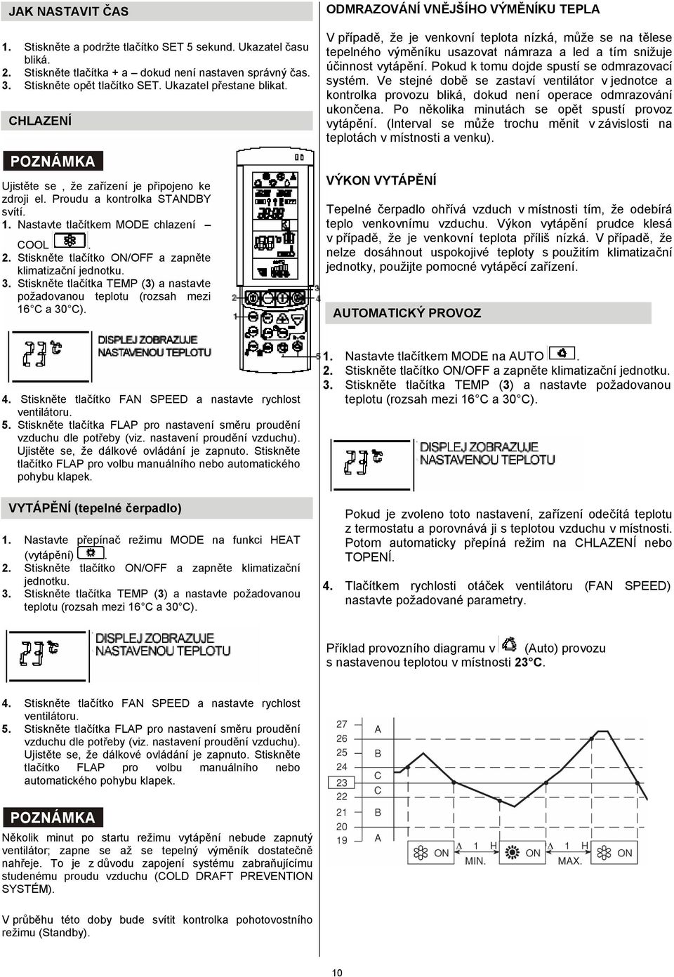 3. Stiskněte tlačítka TEMP (3) a nastavte požadovanou teplotu (rozsah mezi 16 C a 30 C).