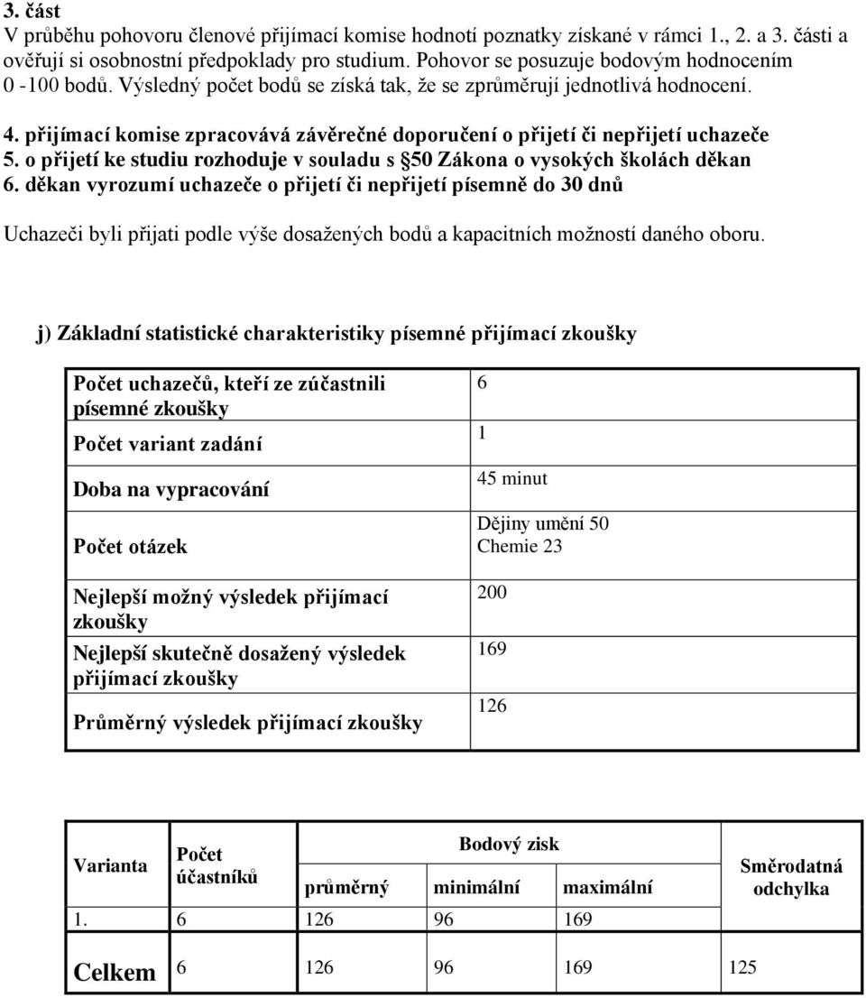 přijímací komise zpracovává závěrečné doporučení o přijetí či nepřijetí uchazeče 5. o přijetí ke studiu rozhoduje v souladu s 50 Zákona o vysokých školách děkan 6.