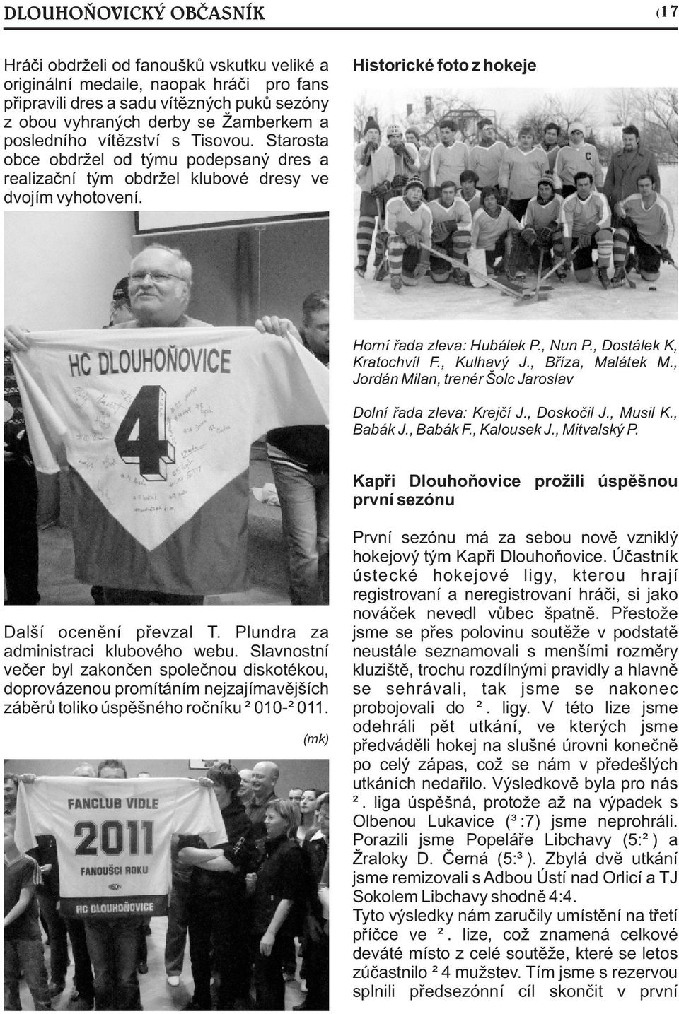 , Dostálek K, Kratochvíl F., Kulhavý J., Bøíza, Malátek M., Jordán Milan, trenér Šolc Jaroslav Dolní øada zleva: Krejèí J., Doskoèil J., Musil K., Babák J., Babák F., Kalousek J., Mitvalský P.