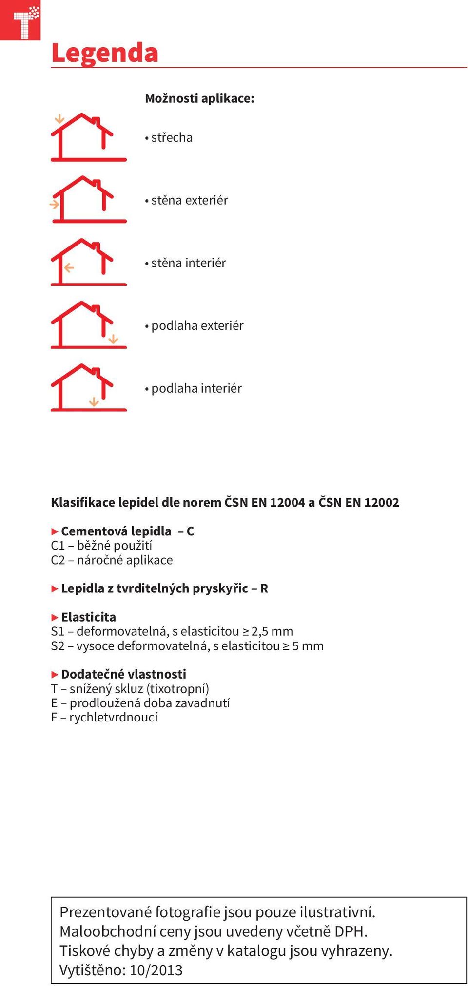 S2 vysoce deformovatelná, s elasticitou 5 mm Dodatečné vlastnosti T snížený skluz (tixotropní) E prodloužená doba zavadnutí F rychletvrdnoucí