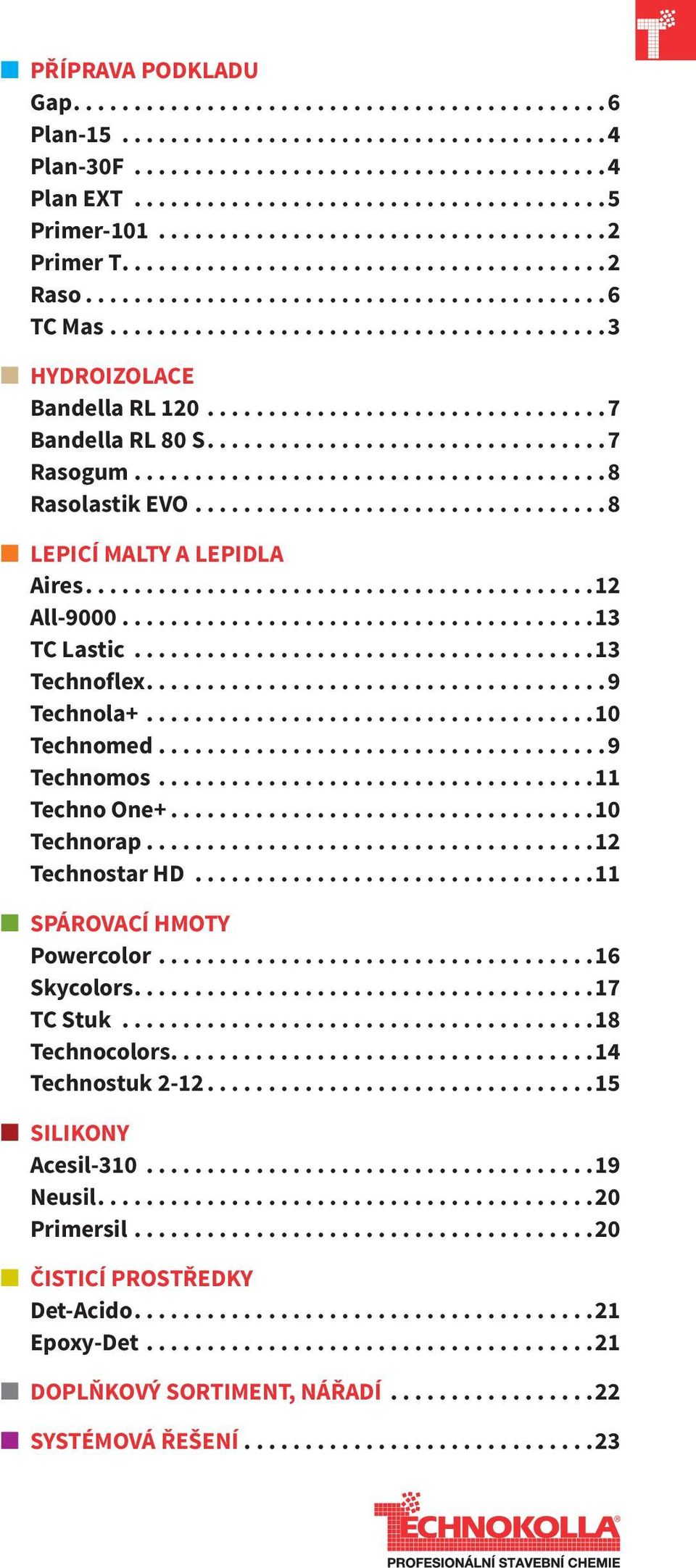 .. 10 Technomed.... 9 Technomos... 11 Techno One+.... 10 Technorap.... 12 Technostar HD... 11 SPÁROVACÍ HMOTY Powercolor.... 16 Skycolors.... 17 TC Stuk... 18 Technocolors.