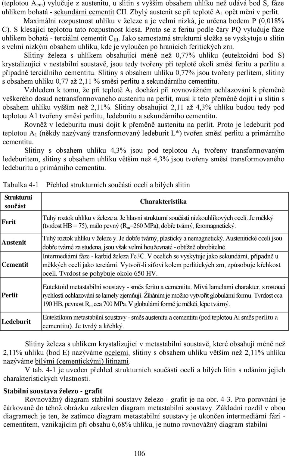 Proto se z feritu podle čáry PQ vylučuje fáze uhlíkem bohatá - terciální cementit C III.