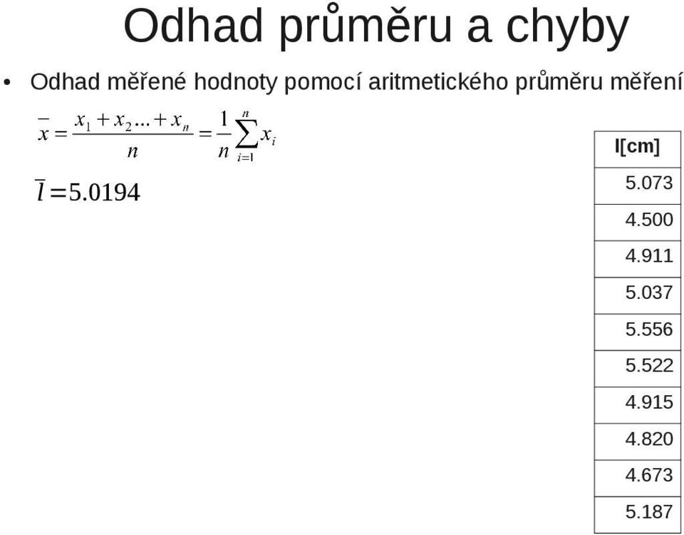 měření l[cm] l =5.0194 5.073 4.500 4.