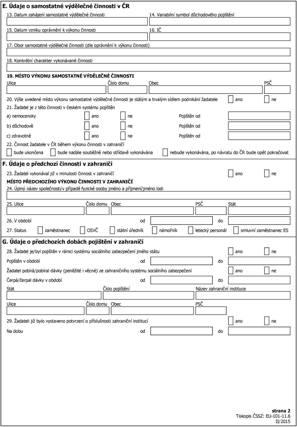 Žádost OSVČ o vystavení potvrzení o příslušnosti k právním předpisům  sociálního zabezpečení - PDF Stažení zdarma