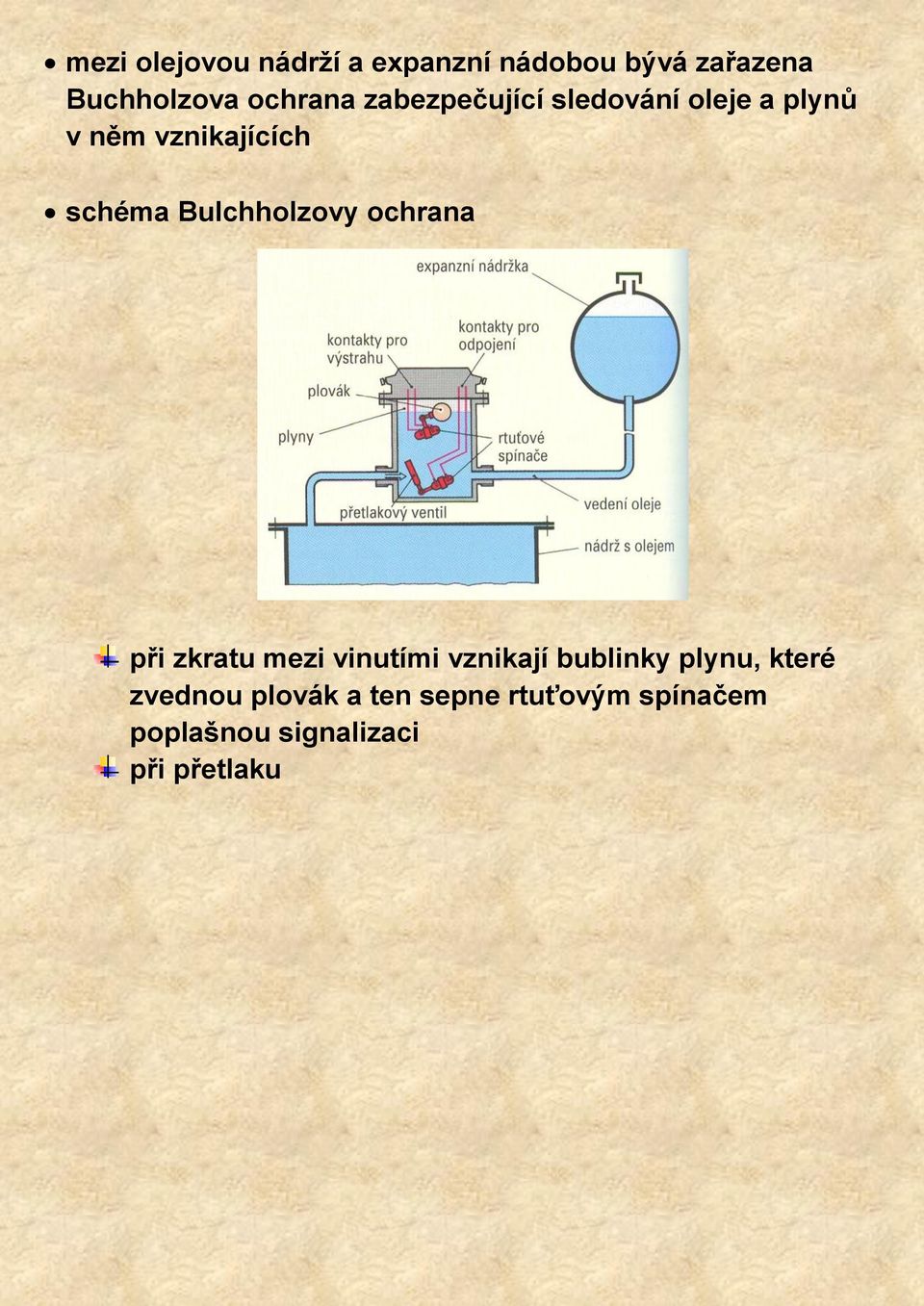 Bulchholzovy ochrana při zkratu mezi vinutími vznikají bublinky plynu,