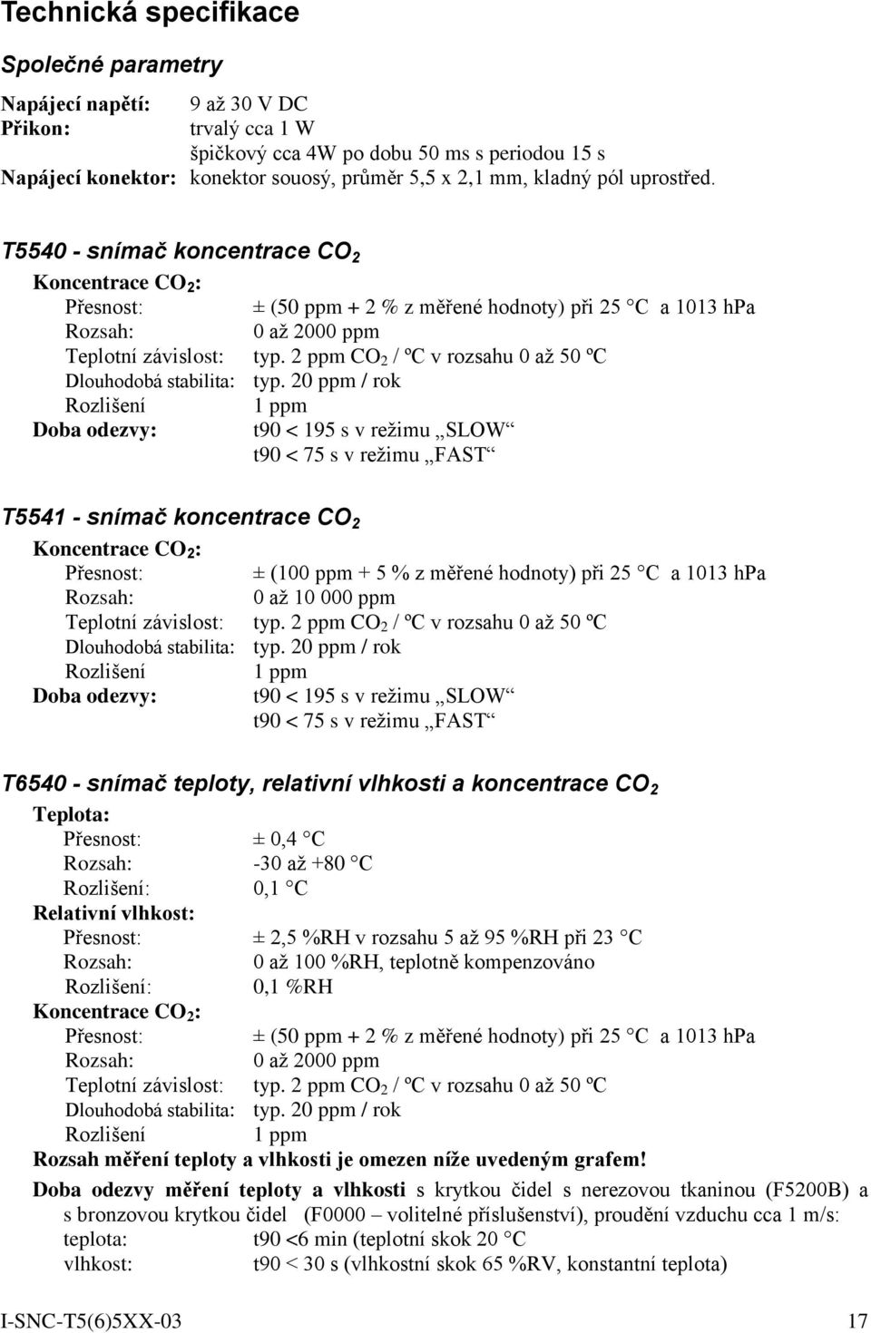 2 ppm CO 2 / ºC v rozsahu 0 až 50 ºC Dlouhodobá stabilita: typ.